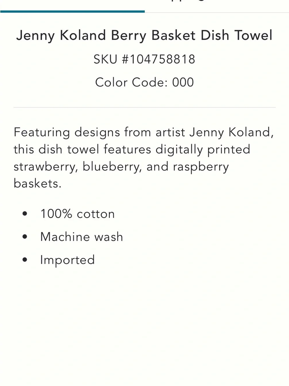 Anthro Jenny Kolans Berry Basket Dish Towel